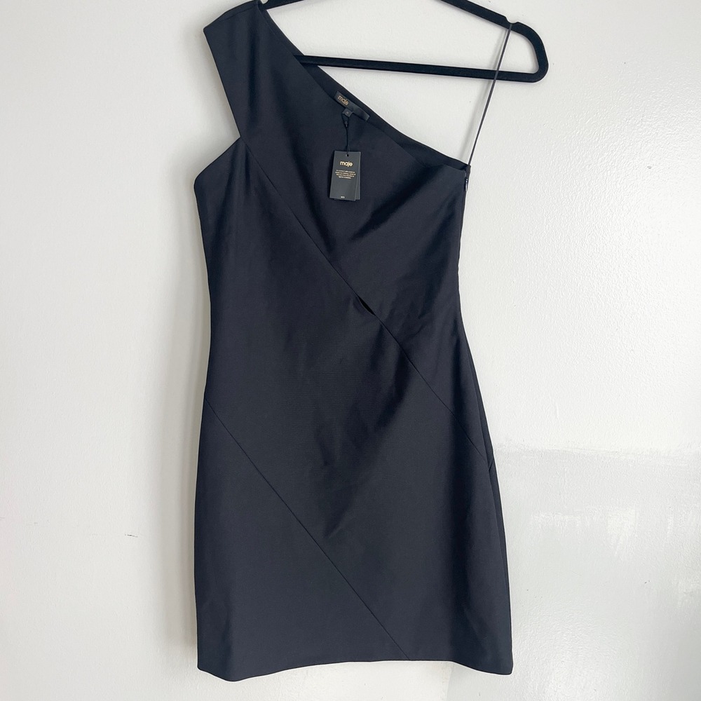 Maje Rimbo Mini Dress Womens 3 Large Black One Shoulder NWT *Missing Waist Sash